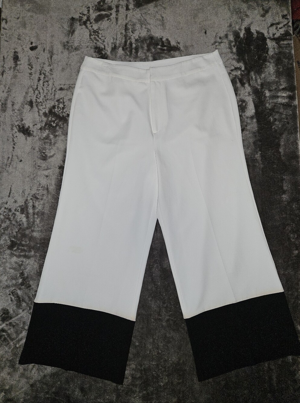 ECRU Womens White Cropped Wide Leg Trouser Black Cuff 10 Office Workwear Chic
